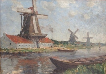 Windmühlen am Fluss